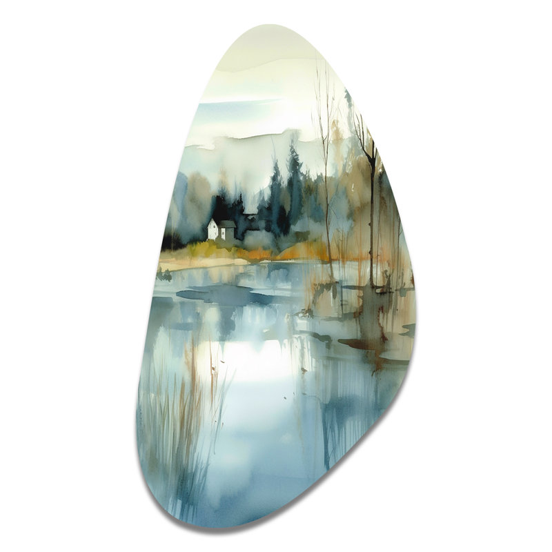 Été, paysage de lac, Illustration V - Lac en forme de chute, art mural asymétrique en métal, H 31 po x l 17 po
