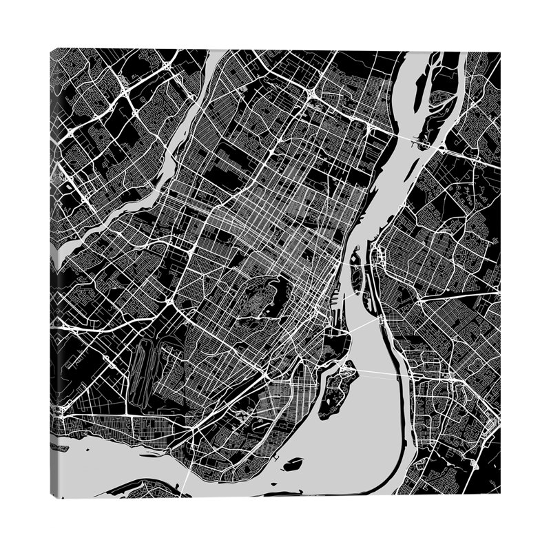 Montreal Urban Roadway Map (Black) by Urbanmap - Print on Canvas, 93.98 cm H x 93.98 cm W x 1.91 cm D, Wrapped Canvas