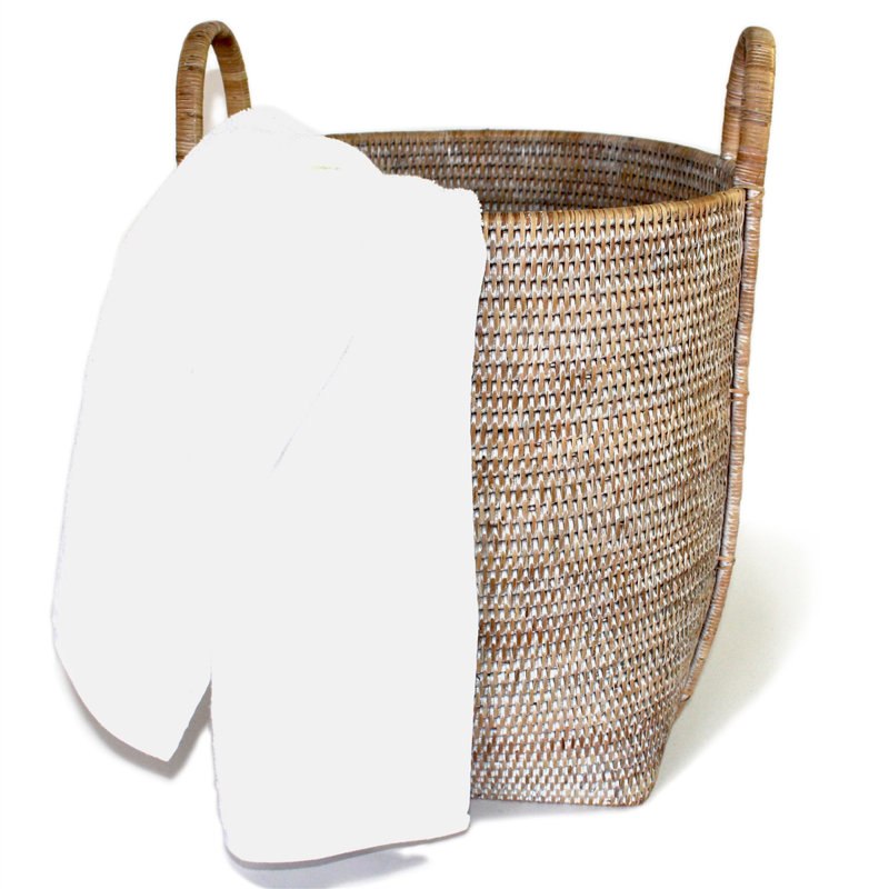 Hand Woven Wicker Laundry Basket with Handles, White Wash