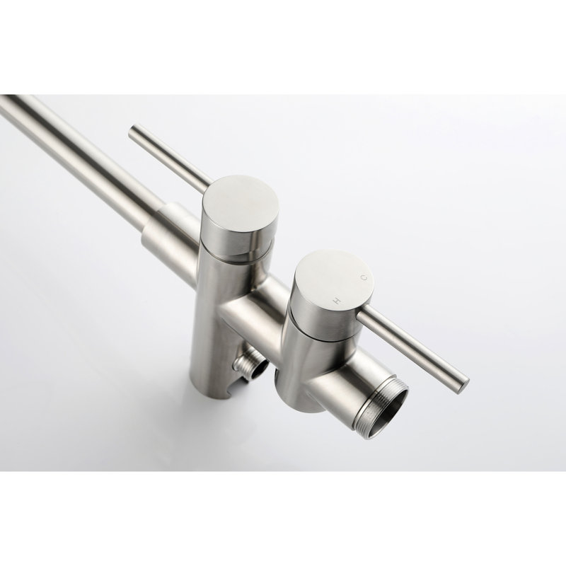 Freestanding Tub Faucet In Brushed Nickel, Handheld Shower Mixer Taps, 360 Degree Swivel Spout, Floor Mounted Quality Stainless Steel Filler With Shower, Dependable