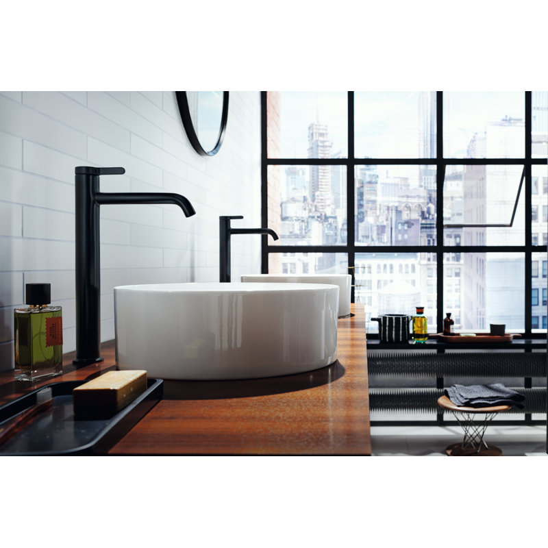 One 13.375" H Single Hole Bathroom Sink Faucet, Brushed Black Chrome