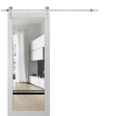 Panelled Wood Finish Barn Door without Installation Hardware Kit