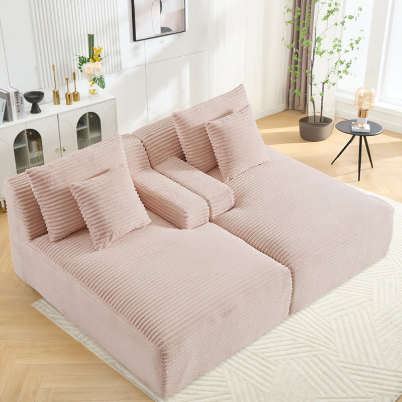 Canapé surdimensionné 79 po avec méridienne 79 po, H 34 po x l 79 po x L 62 po, Rose
