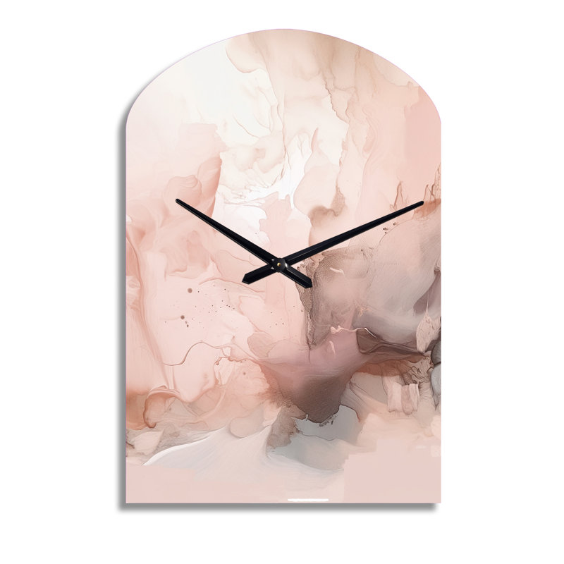 Austie Pink Delicate Abstract Marble I - Marble Asymmetrical Metal Clocks, Pink Arch Metal Wall Clock Print, Medium