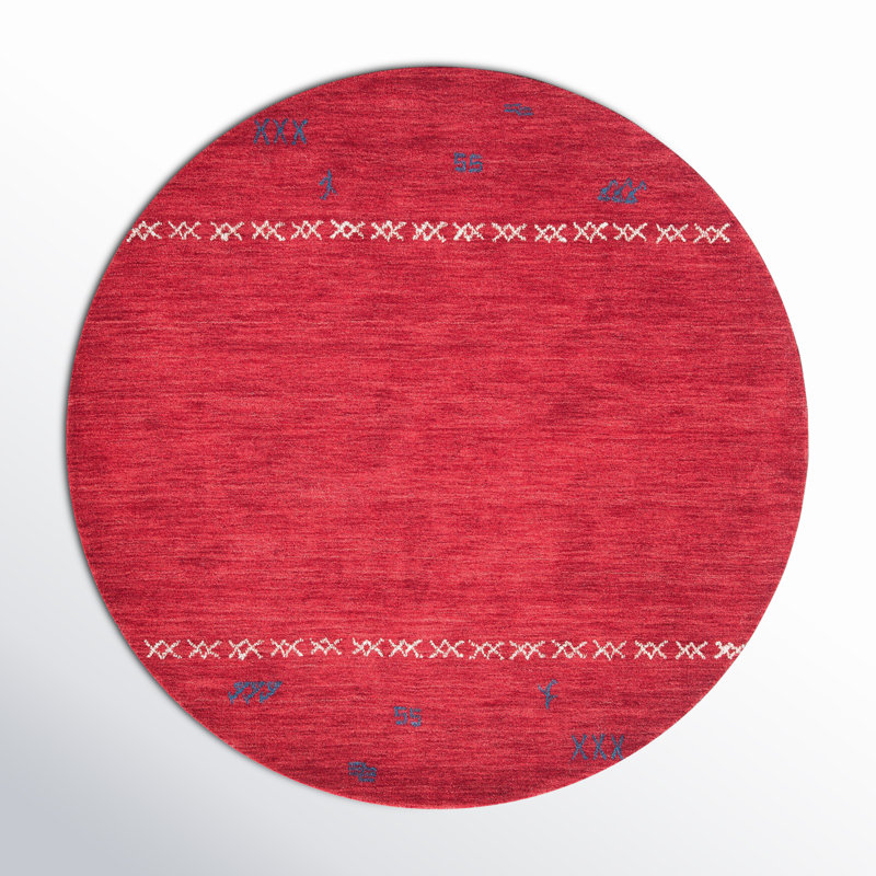 Tapis rouge en laine fait à la main Santiago, Rond 4 pi