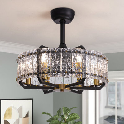 Wadeeah 20.5'' Modern Crystal Caged Ceiling Fan with Lights