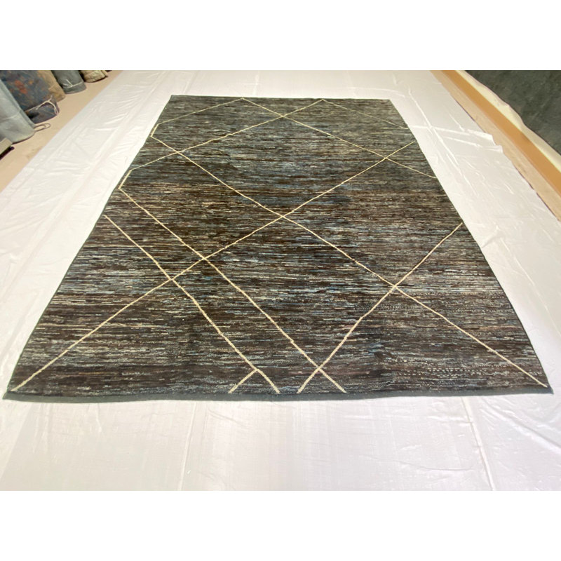Tapis unique bleu pâle / brun noué à la main 8 pi 4 po x 10 pi