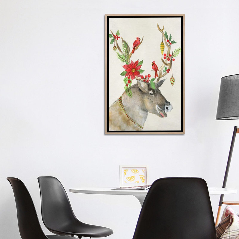 Playful Reindeer I - reproduction d'art murale - toile encadrée, H 40 po x l 26 po, Reproduction encadrée sans passe-partout