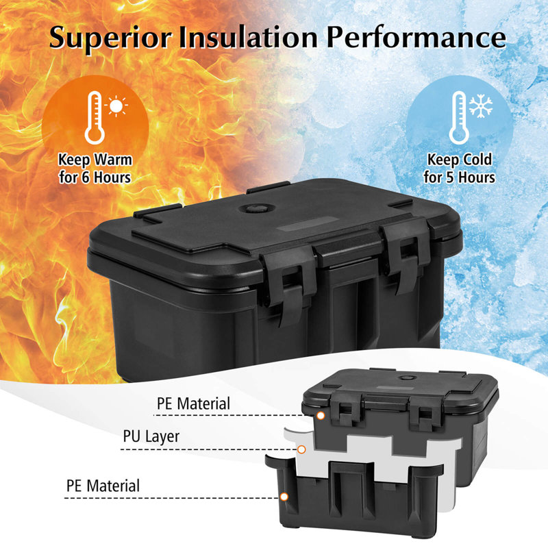 Costway 1 Pcs Insulated Food Pan Container 31 Qt Stackable Hot Box With 3 Transparent Pans