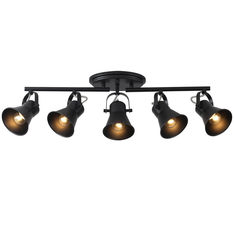 5-Light Track Lighting Kit,Black Semi Flush Mount Ceiling Light With 5 Rotatable Light Heads,Modern Accent Lighting