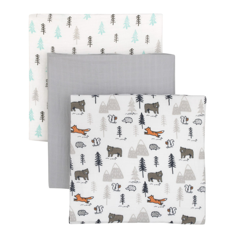 Ensemble de 3 couvertures Carter's Woodland Friends Tree Bear Squirrel 100% coton