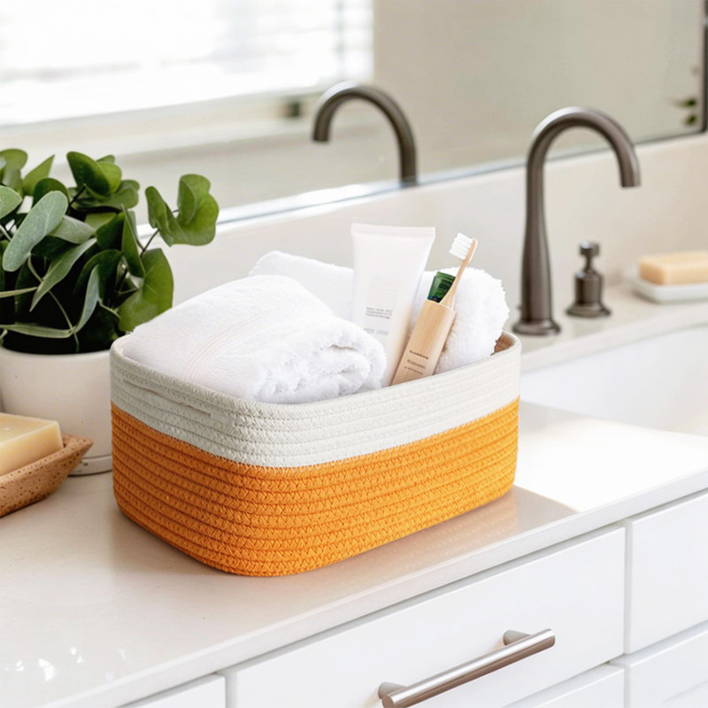Highland Dunes 3-Piece Natural Cotton Rope Storage Basket Set, Hand-Woven Decorative Nesting Bins for Nursery, Blankets and Toys, Soft & Durable Organizer Baskets (Set of 3)