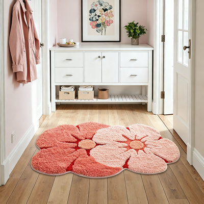 Floral Bath Rug, Soft Plush Absorbent Non-Slip Mat For Bathroom, Kitchen, Bedroom And Living Room, 1 Piece (Floralpink)