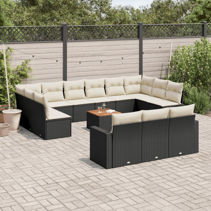 Ensemble de 14 canapés de jardin en rotin PE noir et blanc Vidaxl
