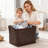 Handwoven Laundry Hamper Basket With Vegan Leather Handles, Large Wicker Storage Organizer For Blankets, Clothes, Toys In Bedroom, Bathroom, Living Room