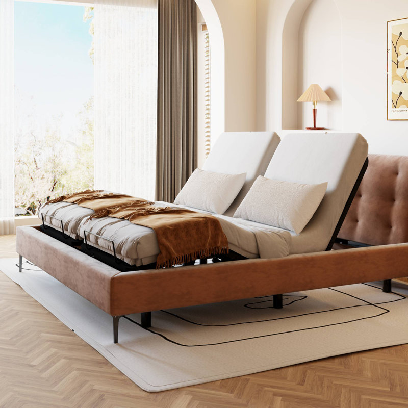 Boltz Adjustable Bed Frame with Wired Remote and Oxford Fabric, Split King