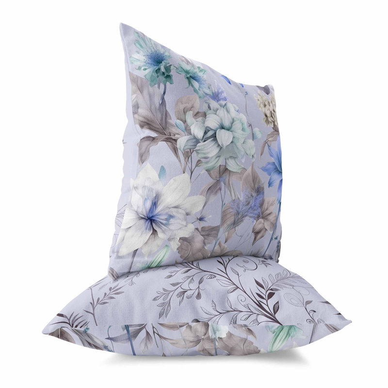 Coussin décoratif réversible Wildflower Whimsy, Bleu / argent / gris floral, H 16 po x l 16 po