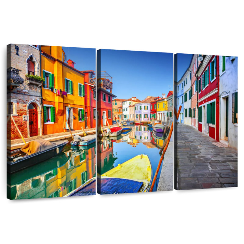Bateaux Mehar et maisons à Burano, H 36 po x l 57 po