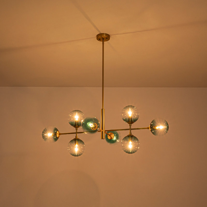 Lustre linéaire pour îlot de cuisine à 8 lumières Myhia, Laiton