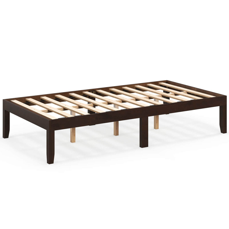 Wooden Platform Bed Frame 14" With Rubber Wood Legs Under-bed Storage, Twin, Espresso
