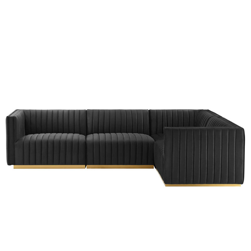 Canapé modulaire en tissu capitonné 4 pièces Conjure Channel par Modway, Velours noir, Or
