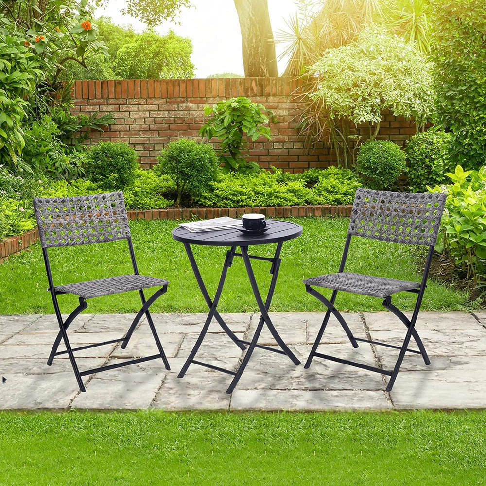 Bay Isle Home™ 3 Piece Folding Outdoor Patio Bistro Set, Wicker Patio