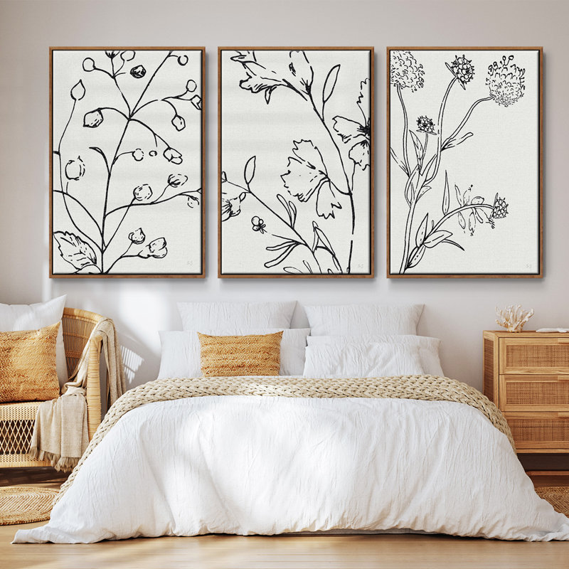 Botanical S Croquis I - Ensemble de 3 cadres photo sur toile, Noyer, H 40 po x l 78 po