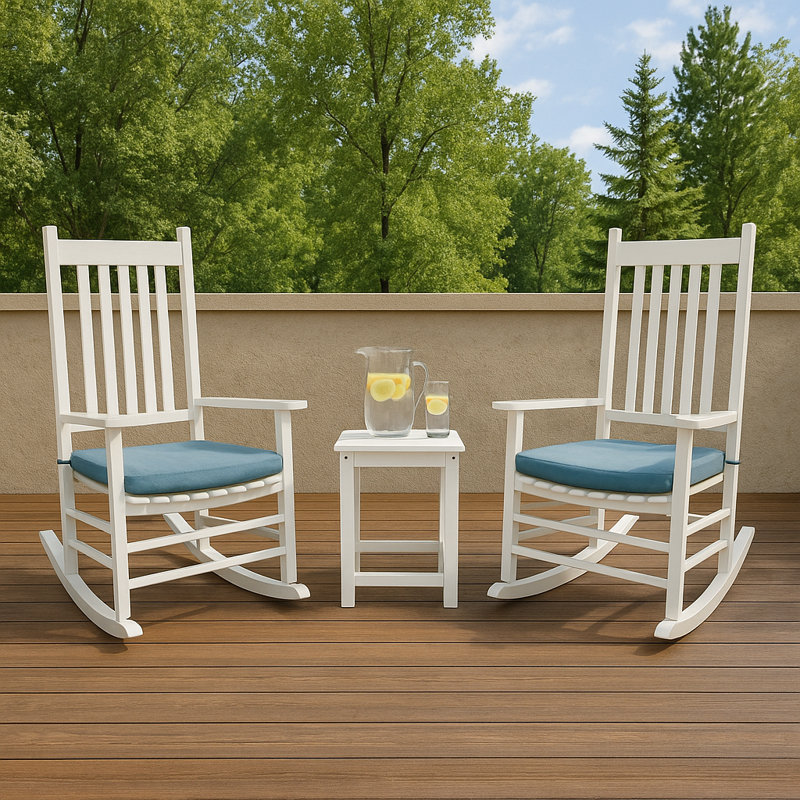 Ashbury Outdoor Solid Wood Porch Rocking Chair With Side Table And Cushion Set, Teal