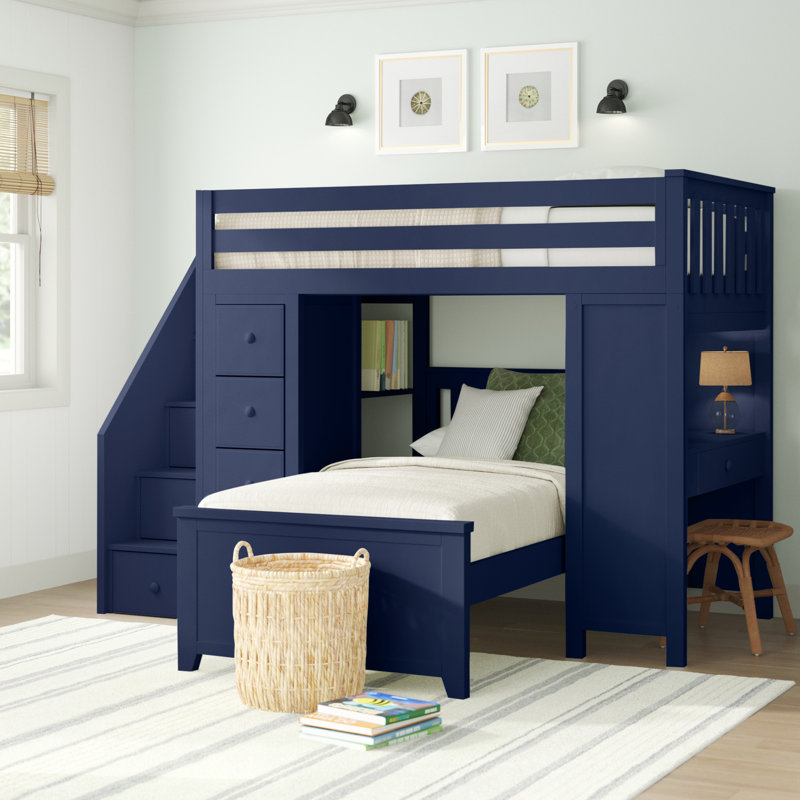 Brit Kids Twin Over Twin with Drawers, Blue