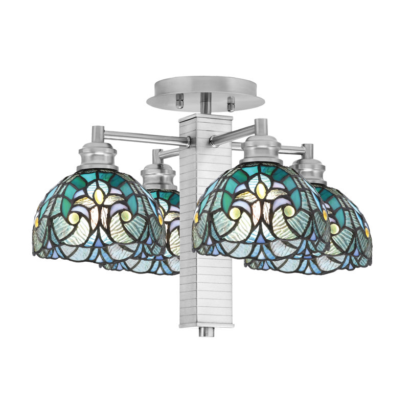 Edge 4 Light Semi-Flush Shown In Brushed Nickel Finish With 7" Turquoise Cypress Art Glass