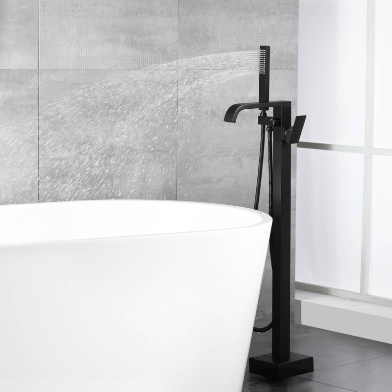 1 Handle Floor Waterfall Faucet with Diverter, Black
