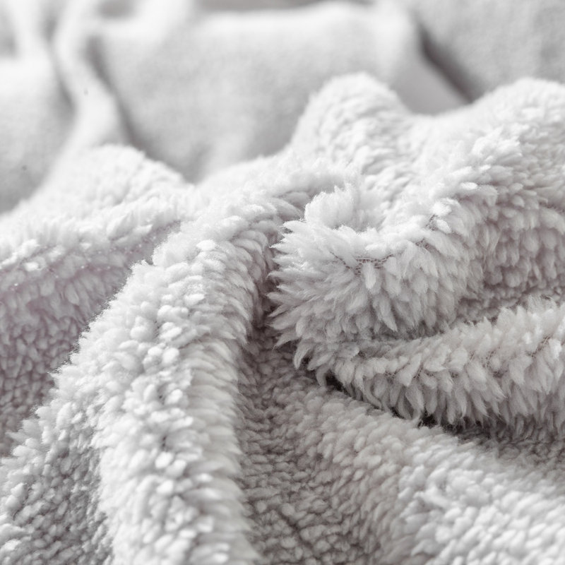 Teddy Fleece Duvet Cover set, Light Grey, Single - 1 Standard Pillowcase