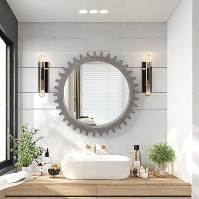 Miroir décoratif lourd en bois à forme suspendue pour salle de bain et salon