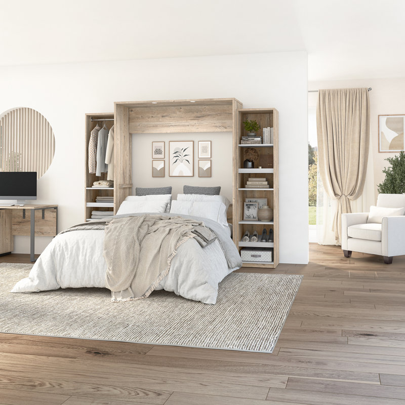 Lit plateforme avec rangement Osterman, Double, Brun rustique / Blanc