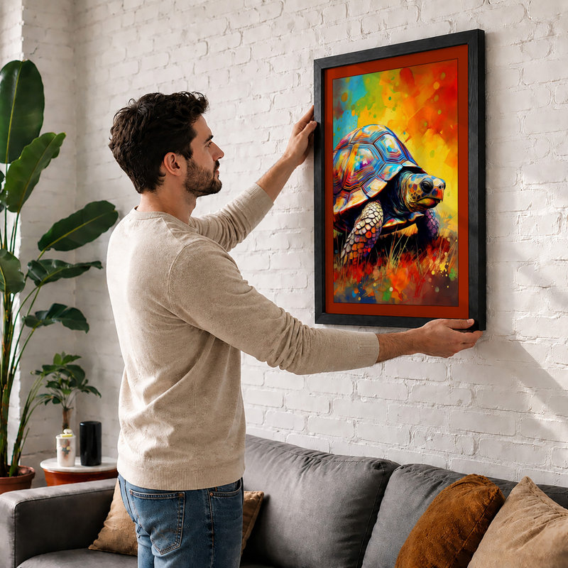 Tortoise in Motion Modern 1 Piece Single Picture Frame Wall Art, A1 - 84.1 x 59.4 cm, Black