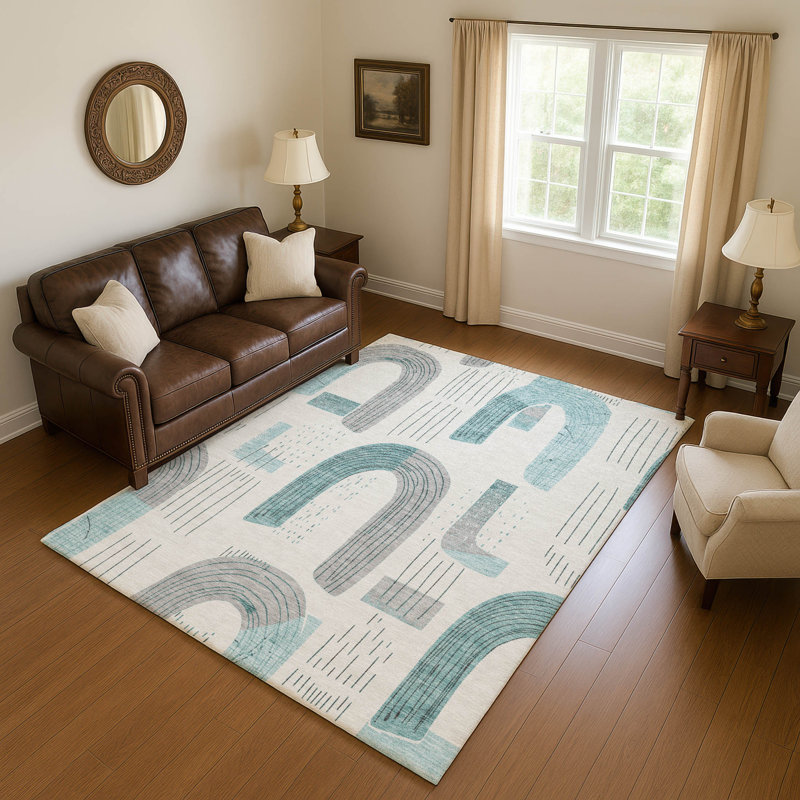 Tapis géométrique de qualité supérieure lavable à la machine Mehara AMF1698, Rectangle 2 pi 6 po x 3 pi 10 po