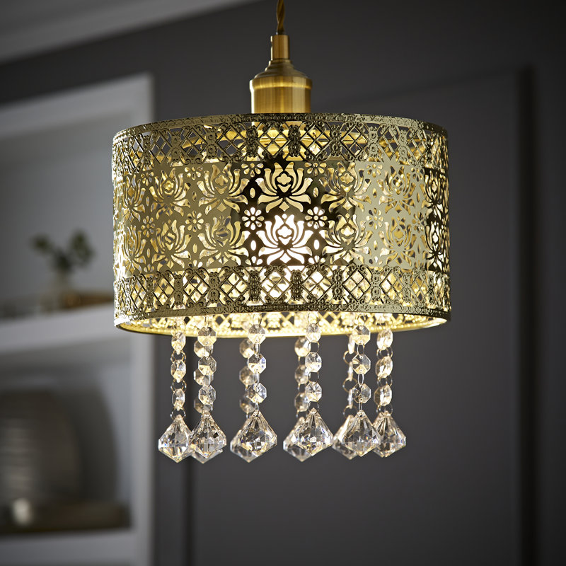 Enna 22cm H Metal Drum Pendant Shade ( Spider ) in Gold