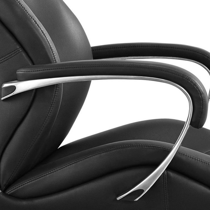 Black + Silver Hight adjustable Genuine Leather + Faux Leather + Aluminium Alloy Office Chair
