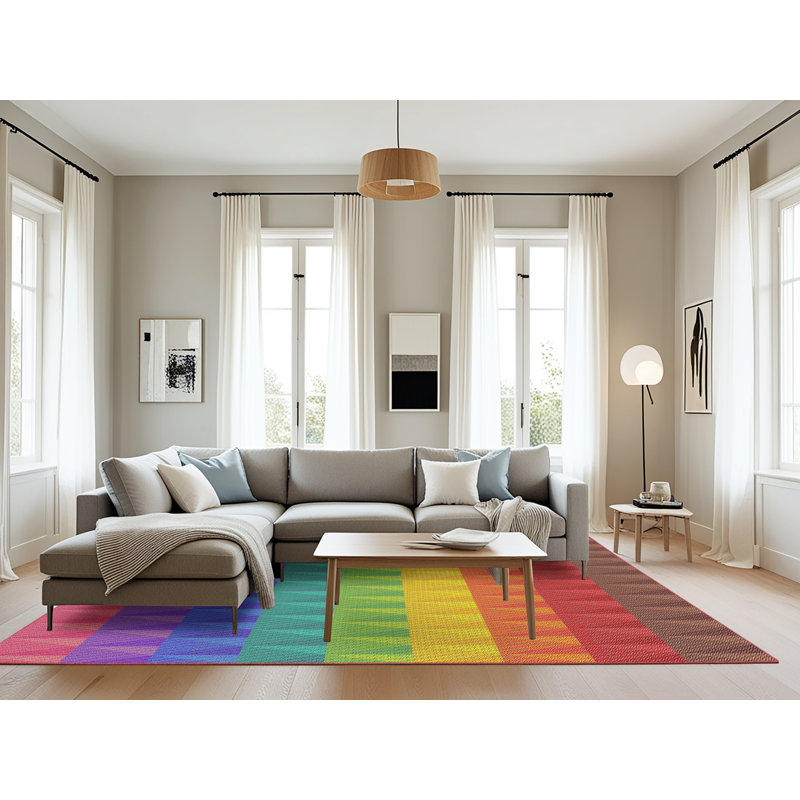 Tapis vert/jaune/orange à motifs, Rectangle 8 pi x 10 pi