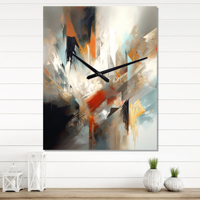 Horloge abstraite orange et bleue en mélange de couleurs IV - Minimalisme abstrait en métal