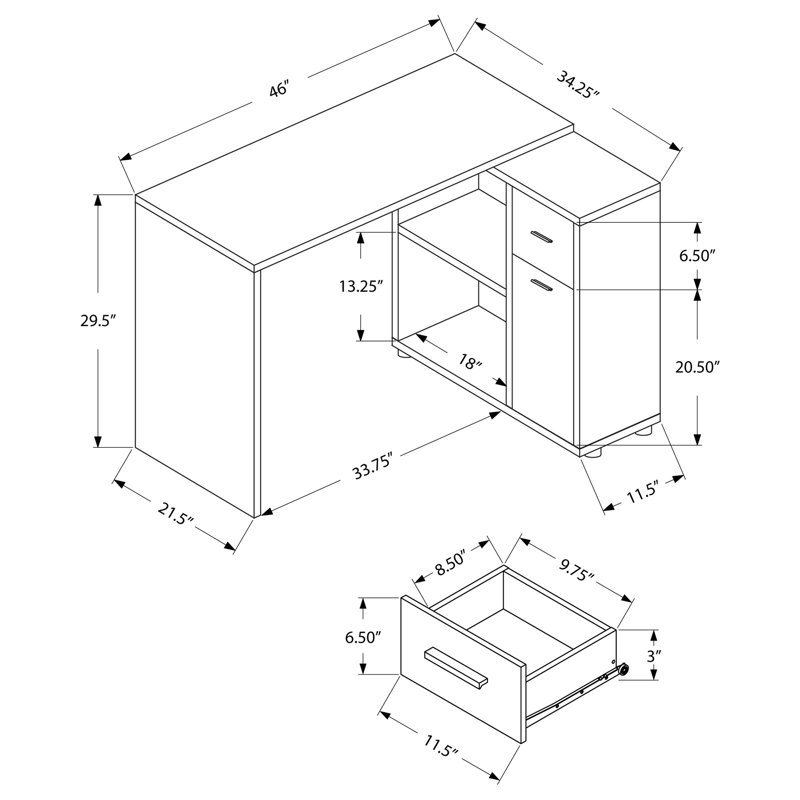Bureau d'ordinateur Laci, bureau personnel, coin, tiroirs de rangement, L 46 po, forme en L, bureau, ordinateur portable, stratifié