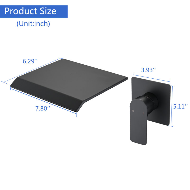 Robinet de baignoire mural avec bec cascade, noir mat, Noir mat