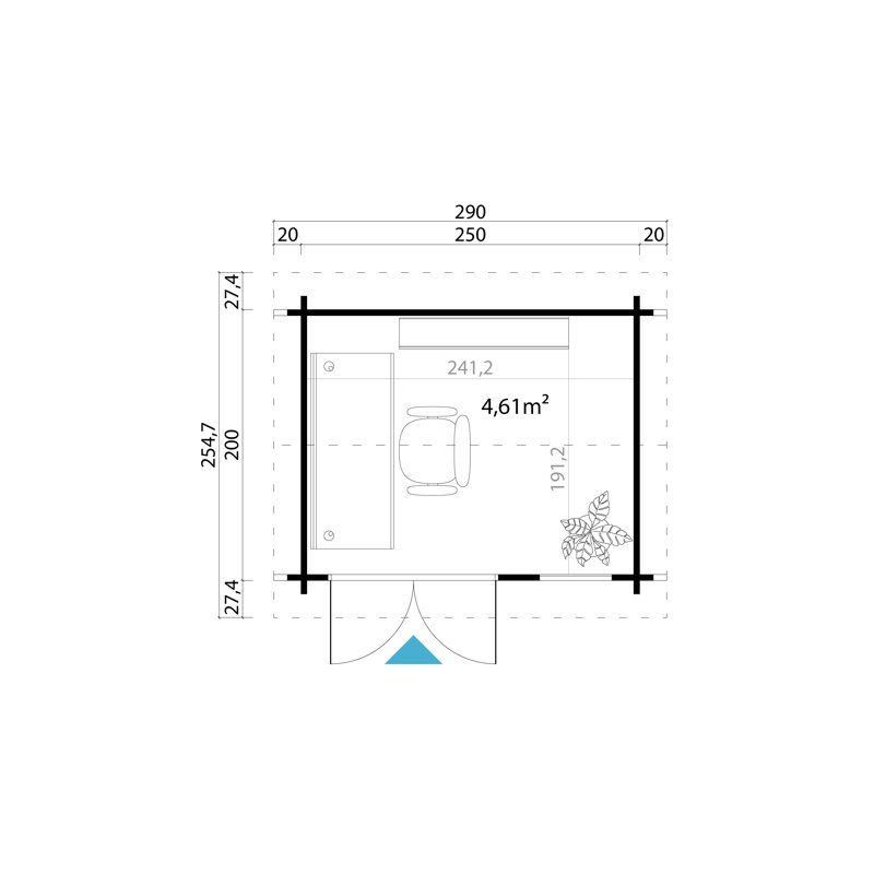 Lasita Alex Mini 8.5 x 7 Ft. Premium Log Cabin With Tempered Double Glazing (44mm), Natural Wood