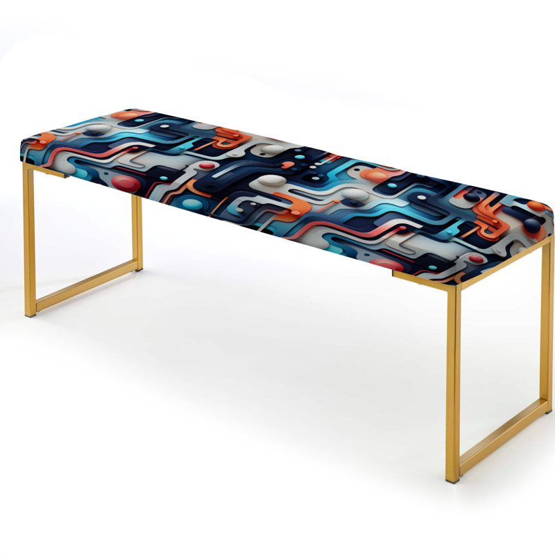 Blue And Orange Futuristic Matrix Vibes - Geometric Upholstered Gold Bench