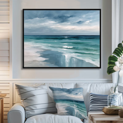 Vagues côtières dans des tons bleus et blancs - art sur toile côtier, art mural blanc côtier