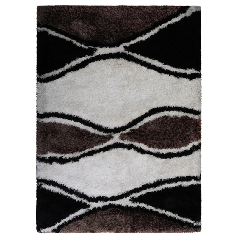 TAPIS DE SALON EN POLYESTER ÉCOLOGIQUE TUTE À LA MAIN - Blanc et gris Design contemporain, Rectangle 4 pi x 6 pi