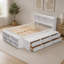 Lit double avec tête de lit bibliothèque, tiroirs de rangement sous le lit et étui de rangement pour bout de lit, blanc-135401763