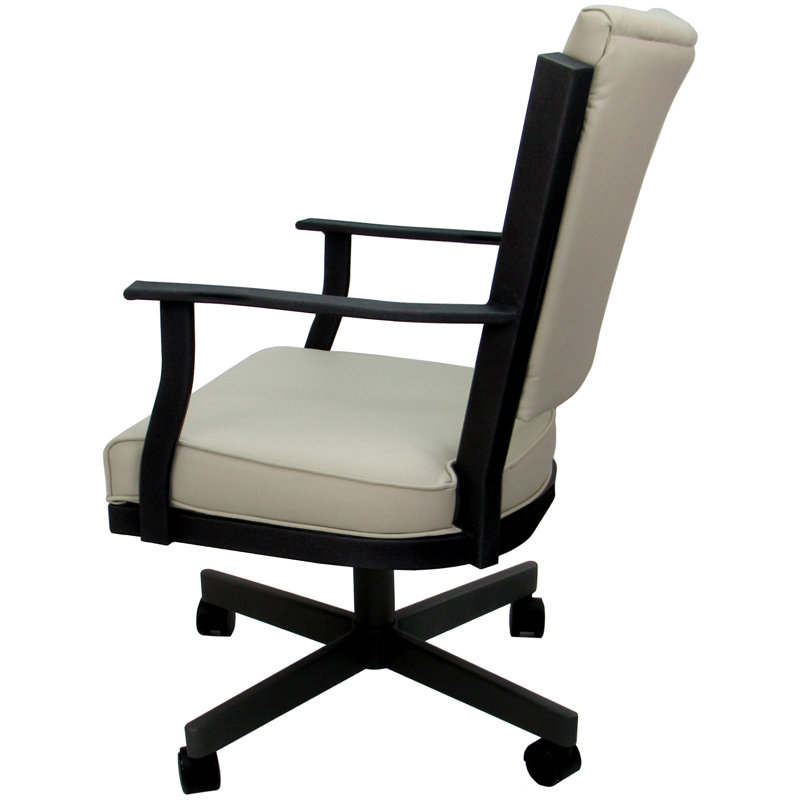 Danyael Metal Dining Caster Chair with Arms, Black, Ocean Beige