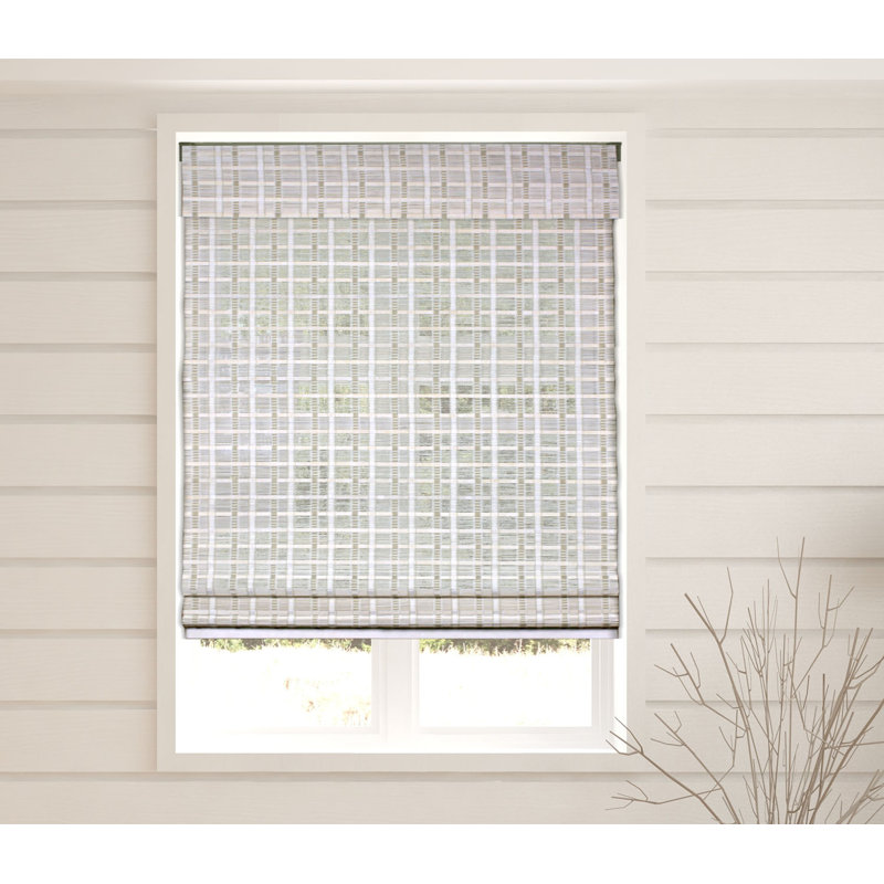 ARLO BLINDS Whitewash Sheer Bamboo Roman Shades, 33"W x 60"L