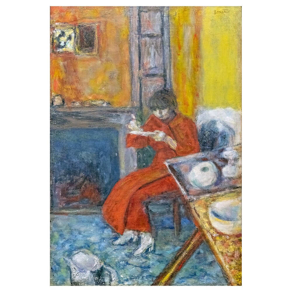 Gerahmtes Leinwandbild Femme Au Peignoir Rouge von Pierre Bonnard